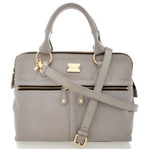Modalu London Leather Satchel Taupe/Grey Gold Hardware Double Zip Bag